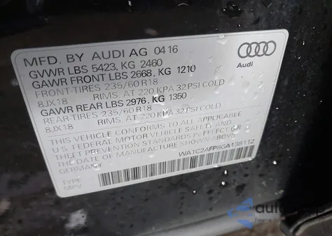 2016 Audi Q5 2.0T Premium из США, поврежденный, VIN WA1C2AFP8GA138112